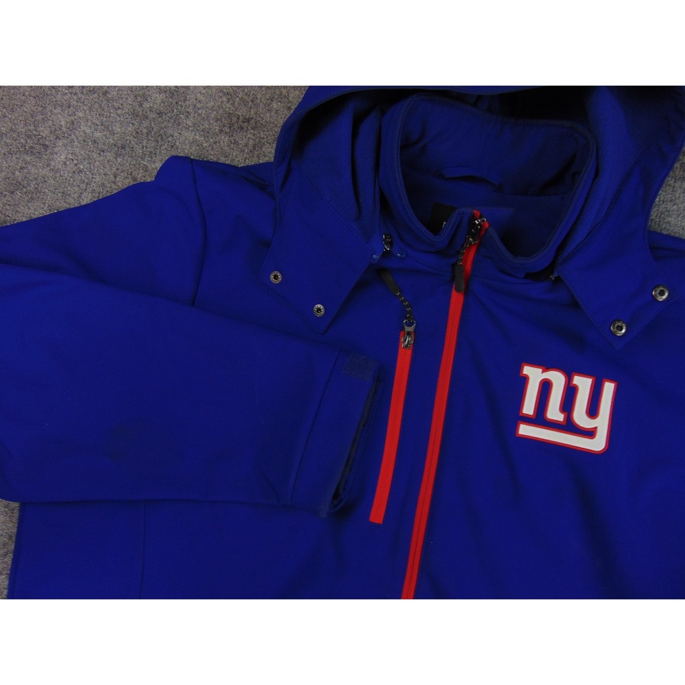 New York Giants Jacket Mens 2XL Blue Solid Softshell Hooded NFL Full‎ Zip Coat